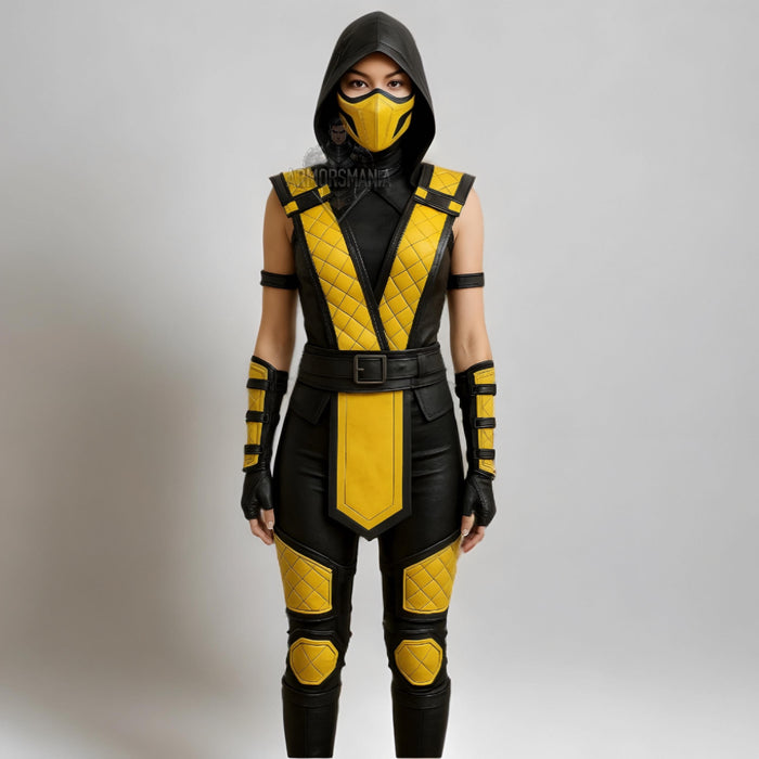 Mortal Kombat Womens Ninja Armor Costume | Female Warrior Cosplay Outfit | Halloween Leather Armour