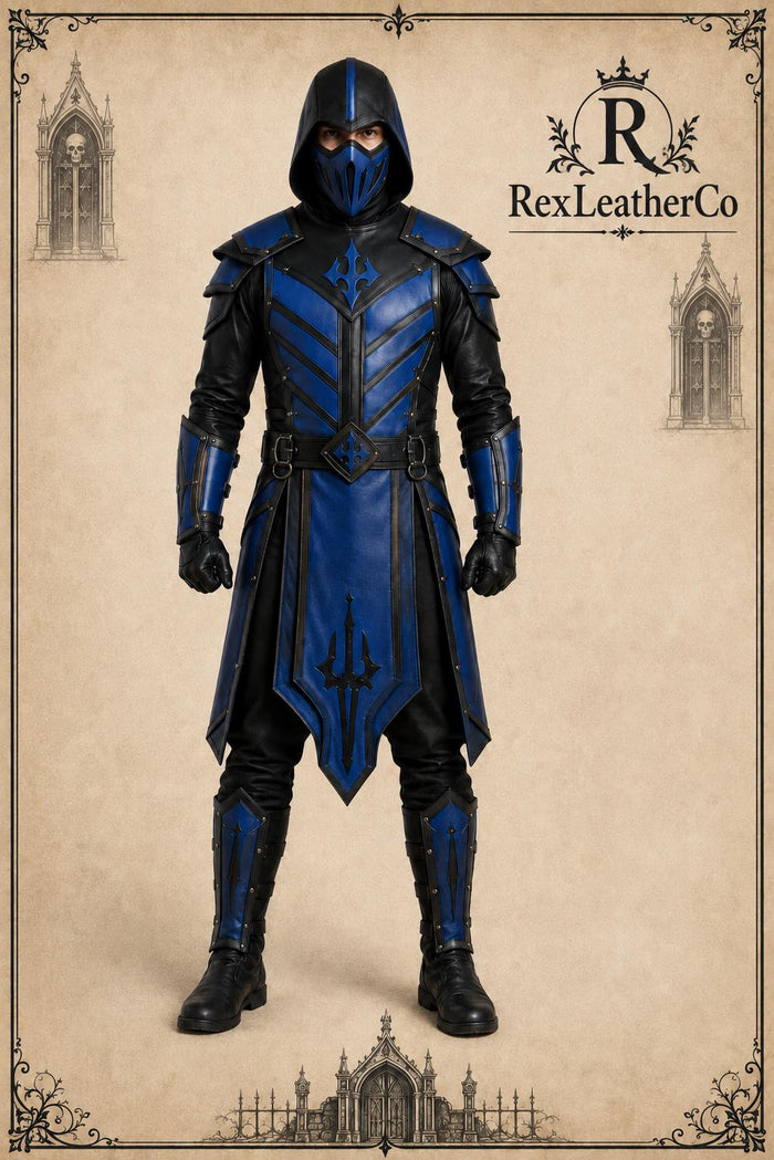 Handmade Blue Black Leather Warrior Costume, Gothic Fantasy Armor, Medieval Cosplay Suit
