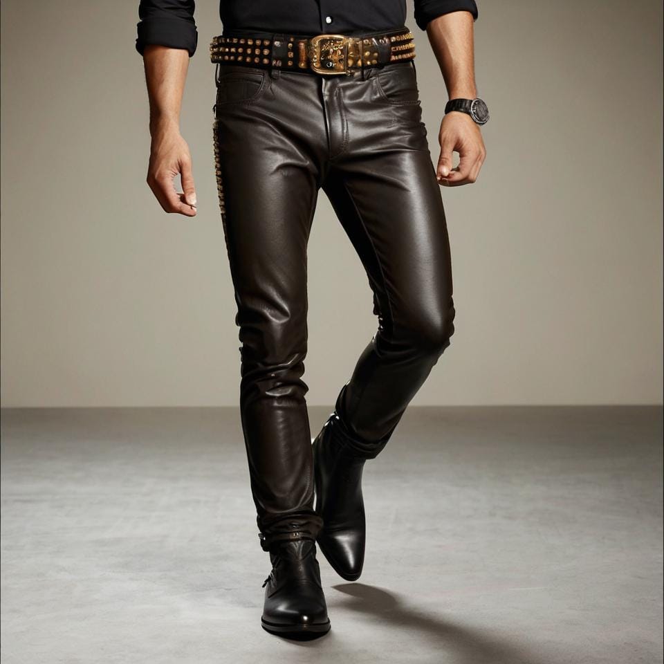 Men’s Genuine Sheep Leather Pants | Handmade Black Leather Trousers | Slim Fit Biker Motorcycle