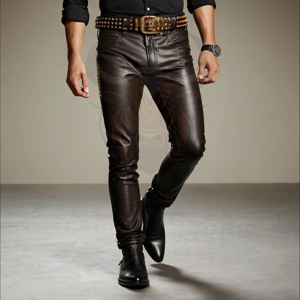 Men’s Genuine Sheep Leather Pants | Handmade Black Leather Trousers | Slim Fit Biker Motorcycle