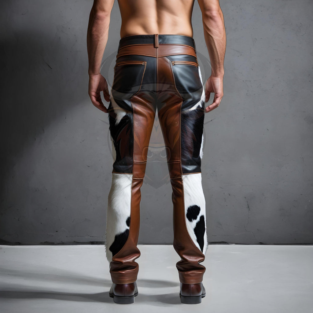 Handmade Genuine Cowhide Leather Pants | Western Rodeo Cowboy Biker Trousers | Rustic Ranch Wear