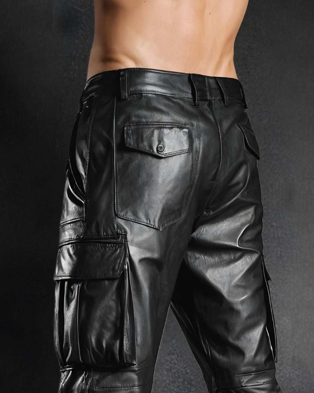 Genuine Sheep Leather Cargo Pants | Handmade Men’s Black Biker Trousers | Stylish Streetwear Gift