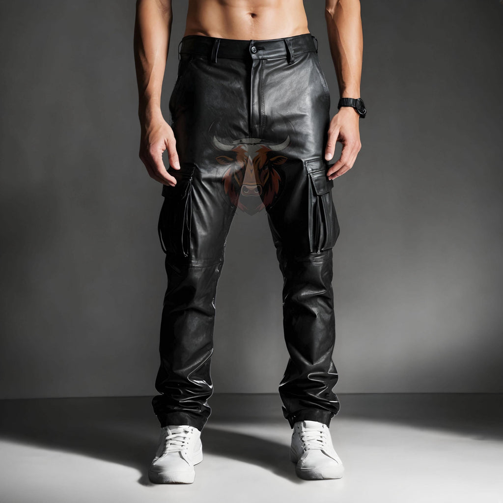 Genuine Sheep Leather Cargo Pants | Handmade Men’s Black Biker Trousers | Stylish Streetwear Gift