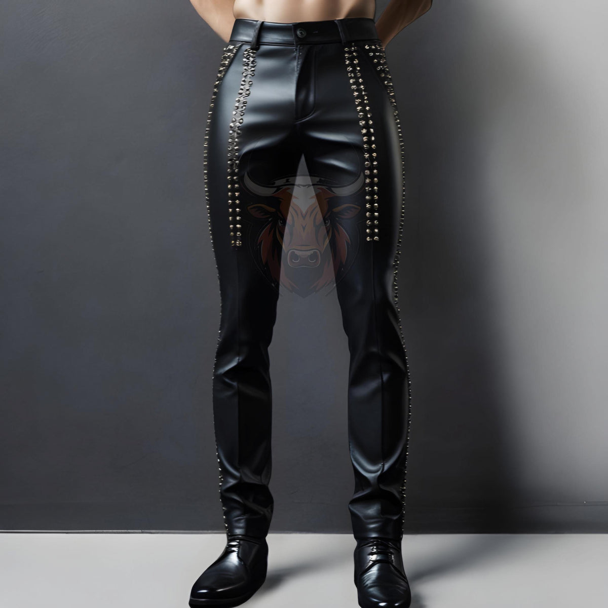 Men’s Genuine Sheep Leather Pants | Handmade Black Biker Studded Pant