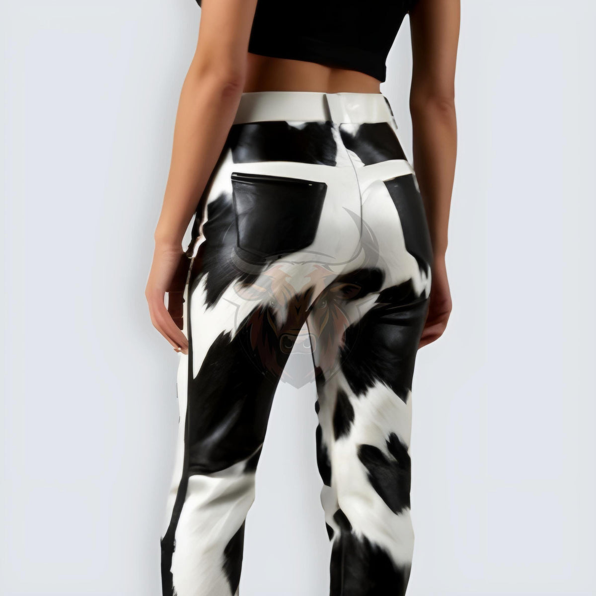 Genuine Cowhide Women’s Leather Pants | Handmade Black White Rodeo High Waist Western Trousers