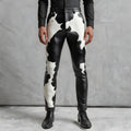 Genuine Cowhide Men’s Leather Pants | Handmade Black & White Hair-on Biker Trousers Party Wear