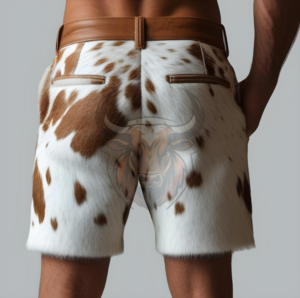 Real Cowhide Leather Shorts Handmade Men’s Genuine Hair-on Summer Party Wear Festival Western Ranch