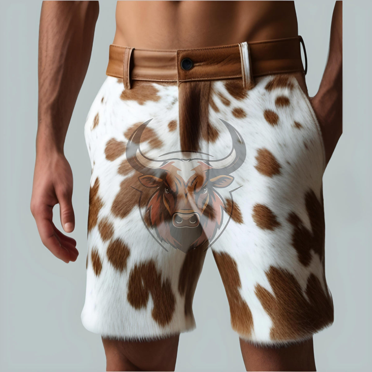 Real Cowhide Leather Shorts Handmade Men’s Genuine Hair-on Summer Party Wear Festival Western Ranch