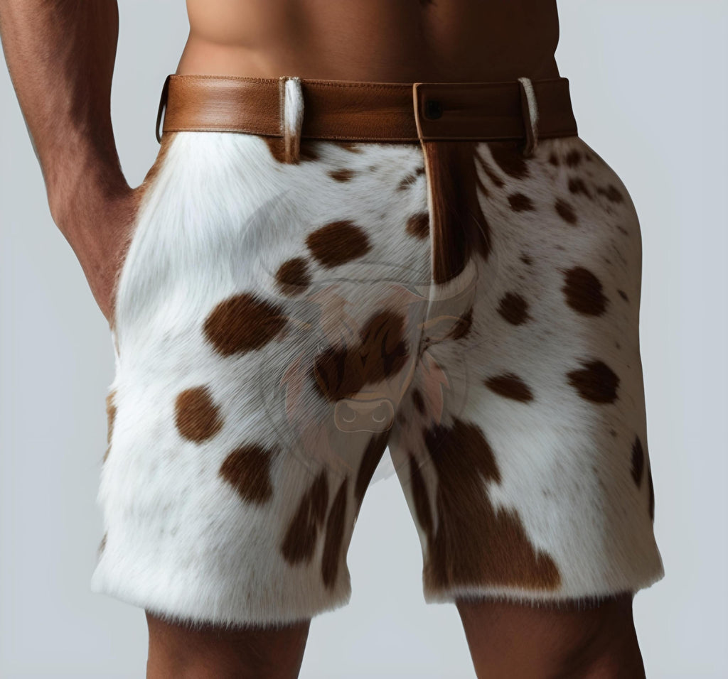 Real Cowhide Leather Shorts Handmade Men’s Genuine Hair-on Summer Party Wear Festival Western Ranch