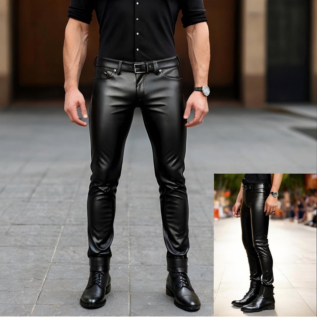 Men’s Black Genuine Leather Pants | Handmade Slim Fit Biker Trousers | Stylish Rocker Fashion