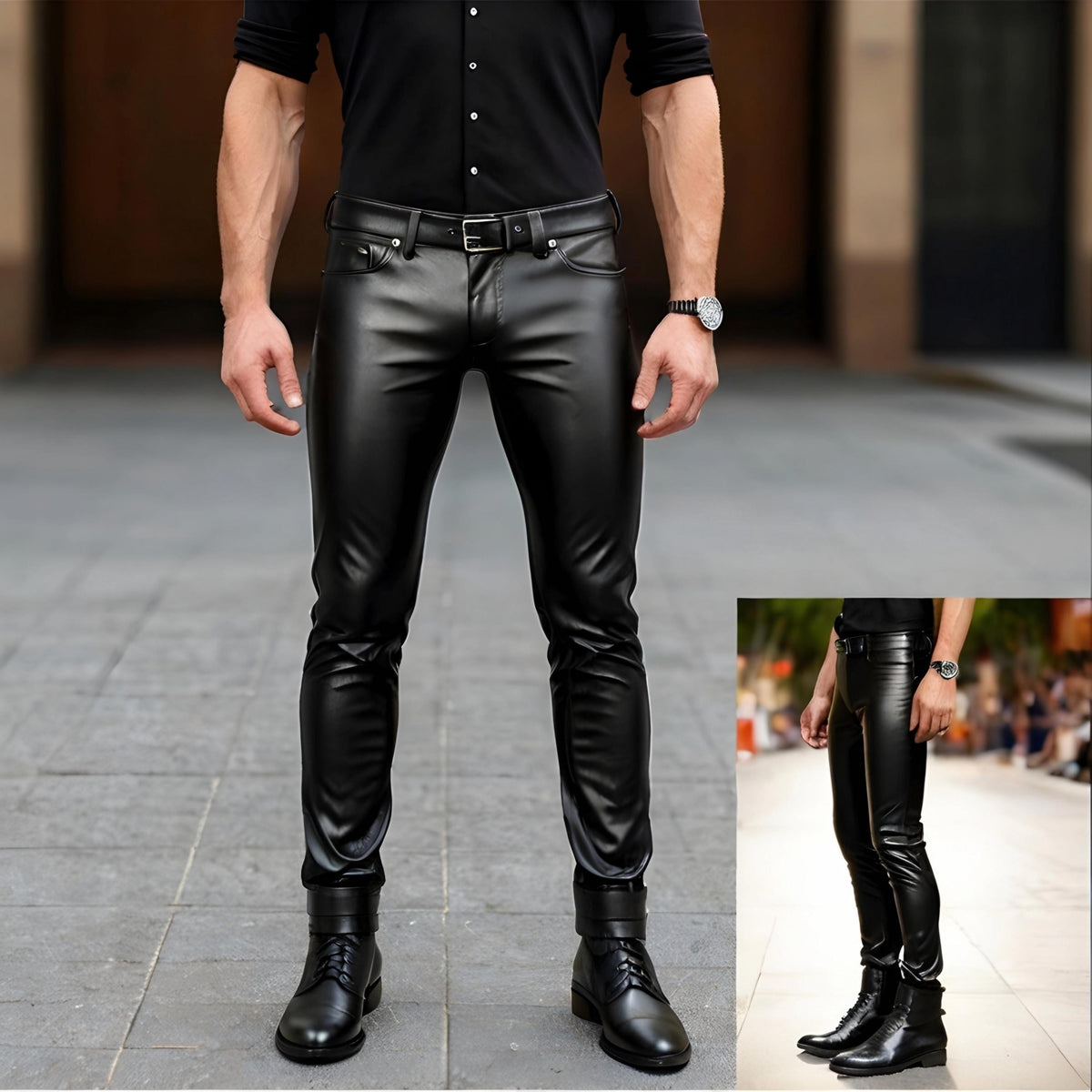 Men’s Black Genuine Leather Pants | Handmade Slim Fit Biker Trousers | Stylish Rocker Fashion