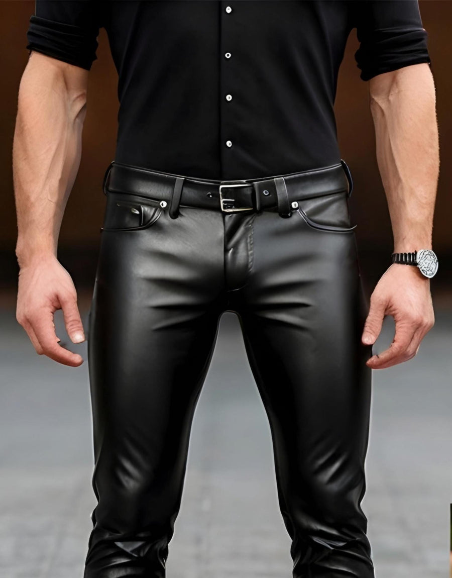 Men’s Black Genuine Leather Pants | Handmade Slim Fit Biker Trousers | Stylish Rocker Fashion