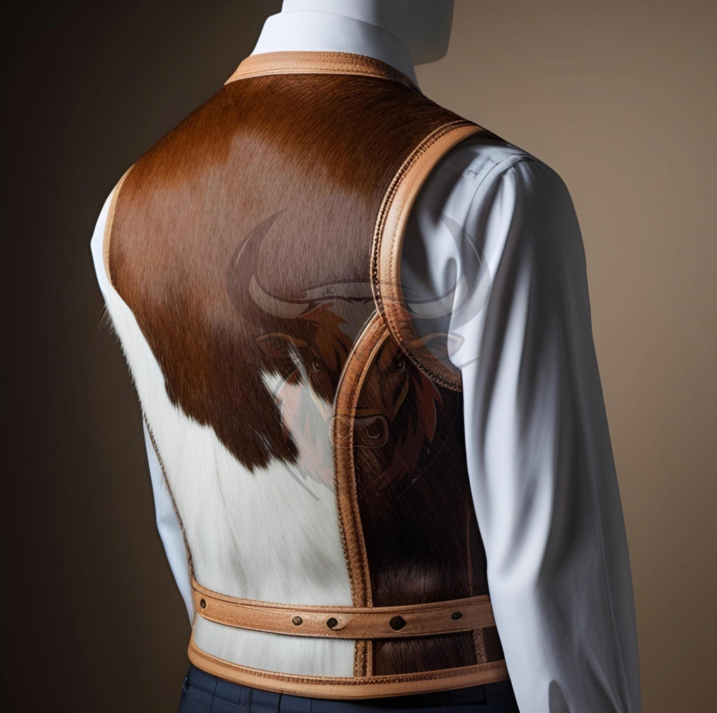 Handcrafted Cowhide Leather Vest | Genuine Men’s Western Rodeo Style | Unique Hair-on-Hide Vest