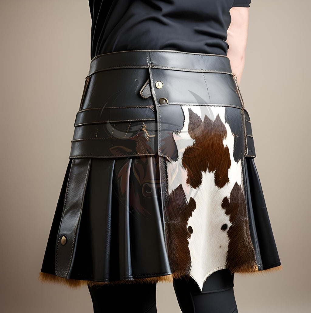 Cowhide Leather Gladiator Kilt | Handmade Gothic Warrior Utility Kilt | Medieval Cosplay Costume