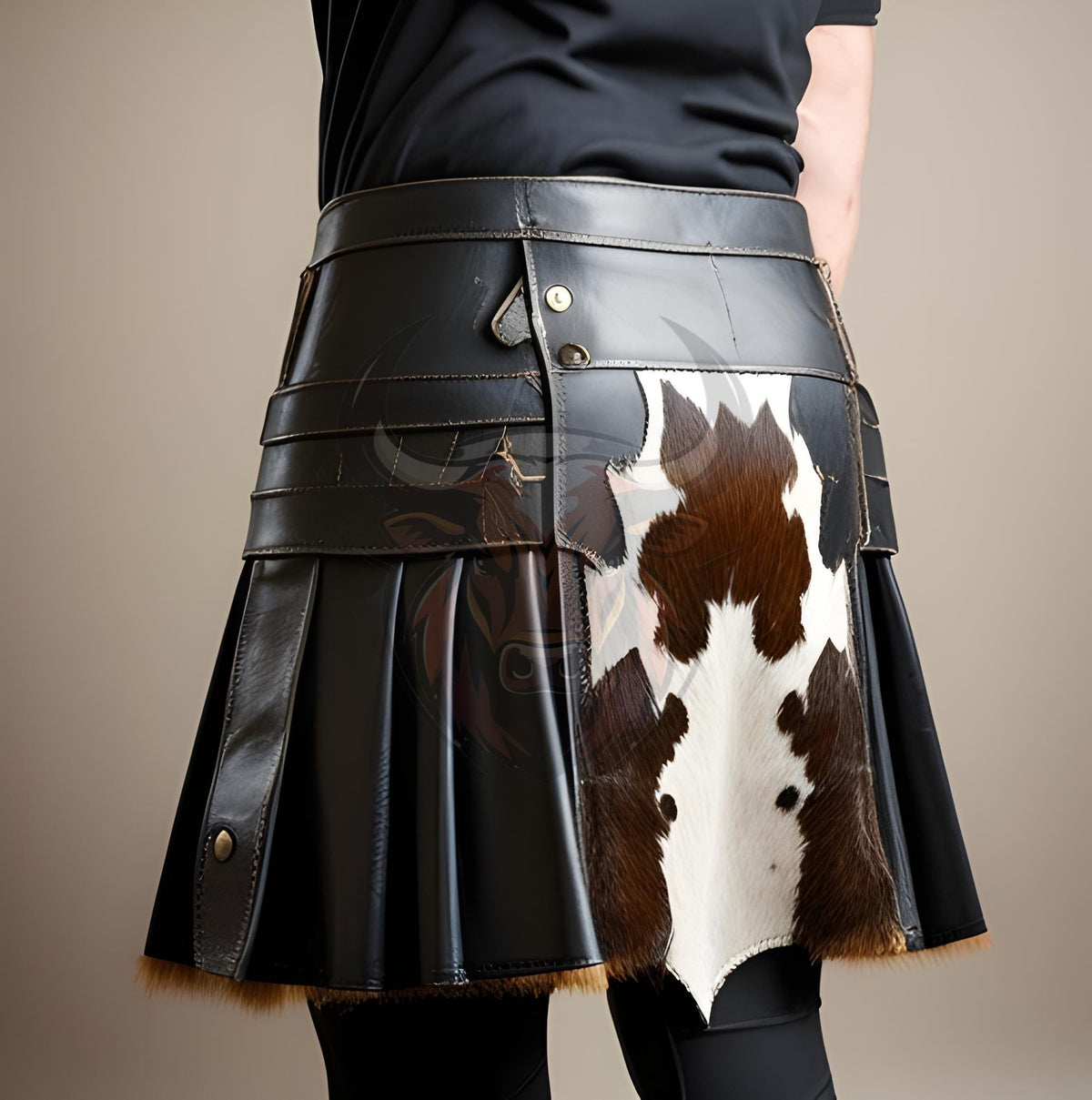 Cowhide Leather Gladiator Kilt | Handmade Gothic Warrior Utility Kilt | Medieval Cosplay Costume