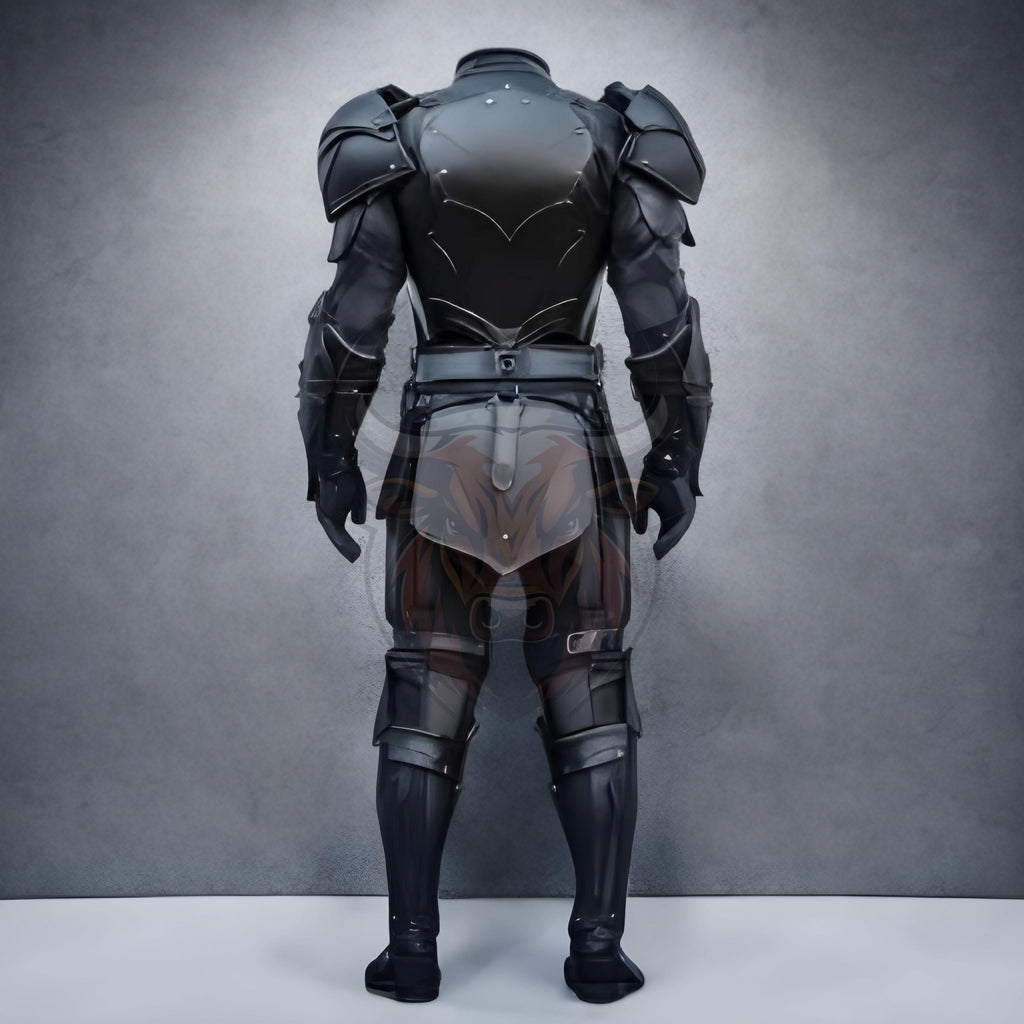 Black Leather Fantasy Warrior Armour | Medieval Cloak Cosplay Suit | Viking Renaissance Fair LARP Costume
