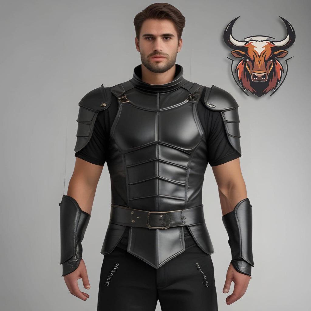 Handmade Black Leather Armor Jacket Pants Set | Medieval Warrior LARP Cosplay Renaissance Outfit