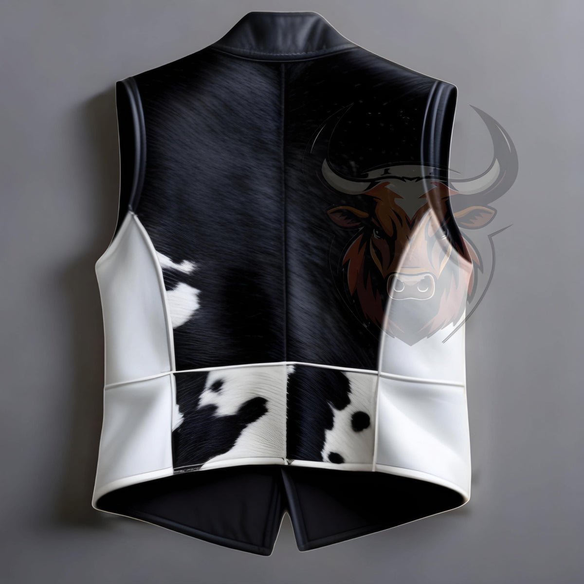 Handmade Cowhide Leather Vest Black White Western Cowboy Biker Rodeo Rancher Country Concert Outfit