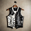 Handmade Cowhide Leather Vest Black White Western Cowboy Biker Rodeo Rancher Country Concert Outfit