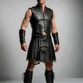 Men’s Black Leather Kilt & Vest Set Gothic Warrior Steampunk Biker Festival Cosplay Outfit