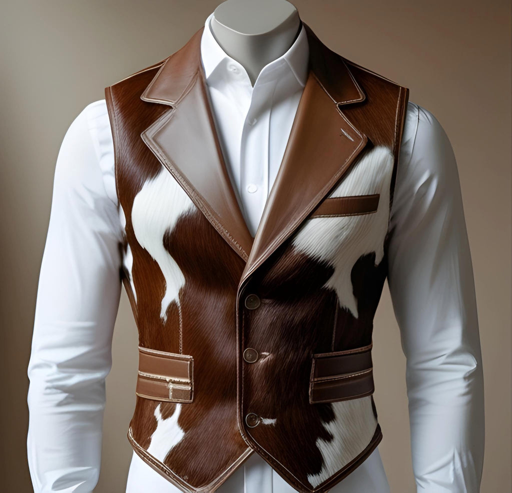 Handcrafted Genuine Cowhide Leather Vest | Western Cowboy Waistcoat | Authentic Hair-On Hide Jacket