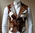 Handcrafted Genuine Cowhide Leather Vest | Western Cowboy Waistcoat | Authentic Hair-On Hide Jacket