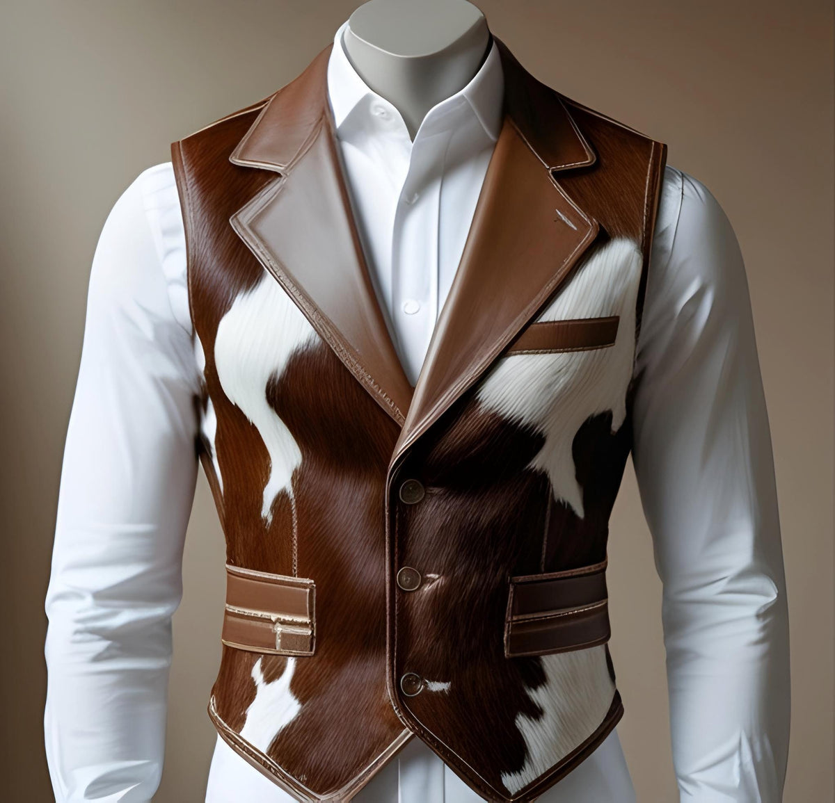 Handcrafted Genuine Cowhide Leather Vest | Western Cowboy Waistcoat | Authentic Hair-On Hide Jacket