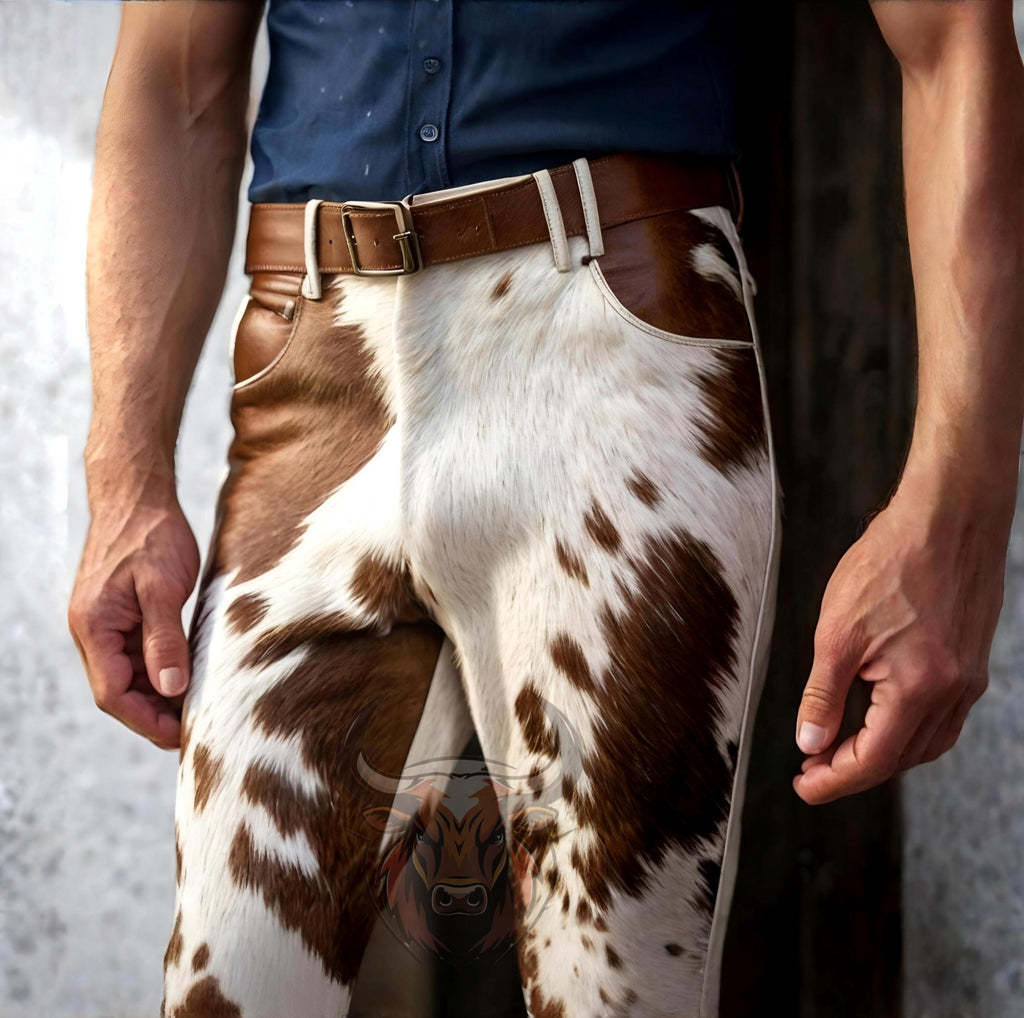 Handmade Genuine Cowhide Leather Pants | Western Cowboy Rodeo Outfit | Festival Ranch Wear Fashion