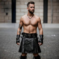 Handmade Black Leather Kilt for Men | Gothic Steampunk Utility Skirt | Festival Cosplay Outfit