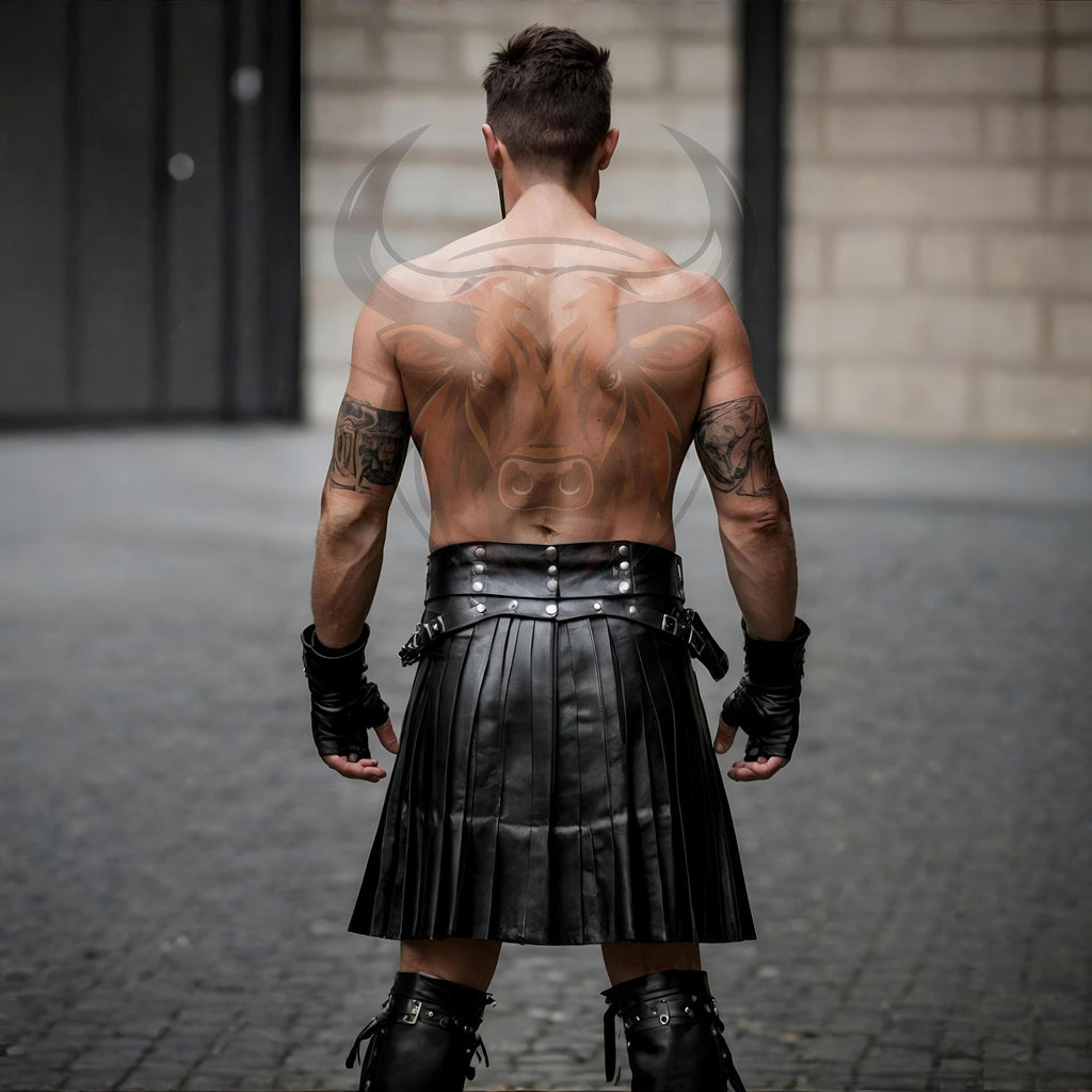 Handmade Black Leather Kilt for Men | Gothic Steampunk Utility Skirt | Festival Cosplay Outfit