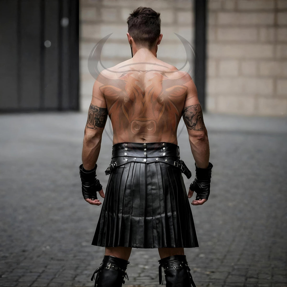 Handmade Black Leather Kilt for Men | Gothic Steampunk Utility Skirt | Festival Cosplay Outfit