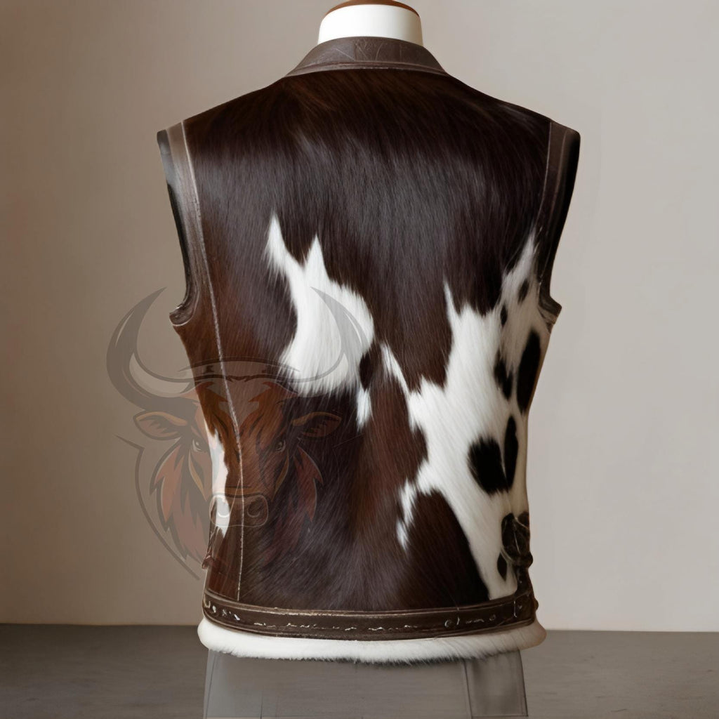 Cowhide Leather Vest Handmade Western Rodeo Waistcoat Genuine Patchwork Cowboy Outfit Men’s Rustic Fashion