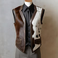 Cowhide Leather Vest Handmade Western Rodeo Waistcoat Genuine Patchwork Cowboy Outfit Men’s Rustic Fashion