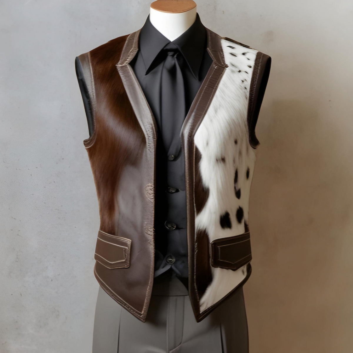 Cowhide Leather Vest Handmade Western Rodeo Waistcoat Genuine Patchwork Cowboy Outfit Men’s Rustic Fashion
