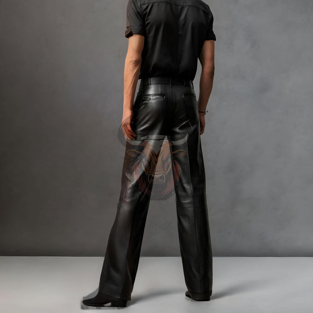 Luxury Men’s Leather Pants | Handmade Black Trousers | Classic Straight Leg | Stylish Biker Rocker