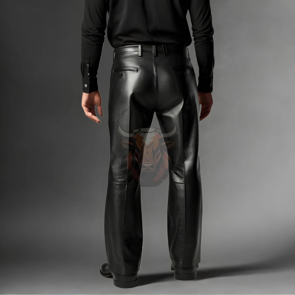Men’s Black Handmade Genuine Leather Pants | Classic Rocker Biker Trouser | Comfortable Straight Fit