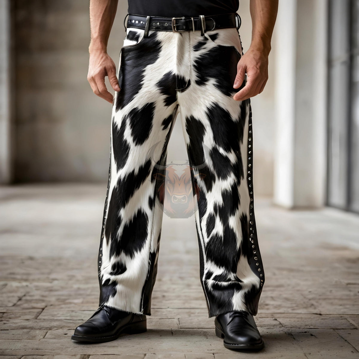 Handmade Cowhide Leather Pants Genuine Hair-On Hide | Western Rodeo Cowboy Vintage Biker Baggy Trousers