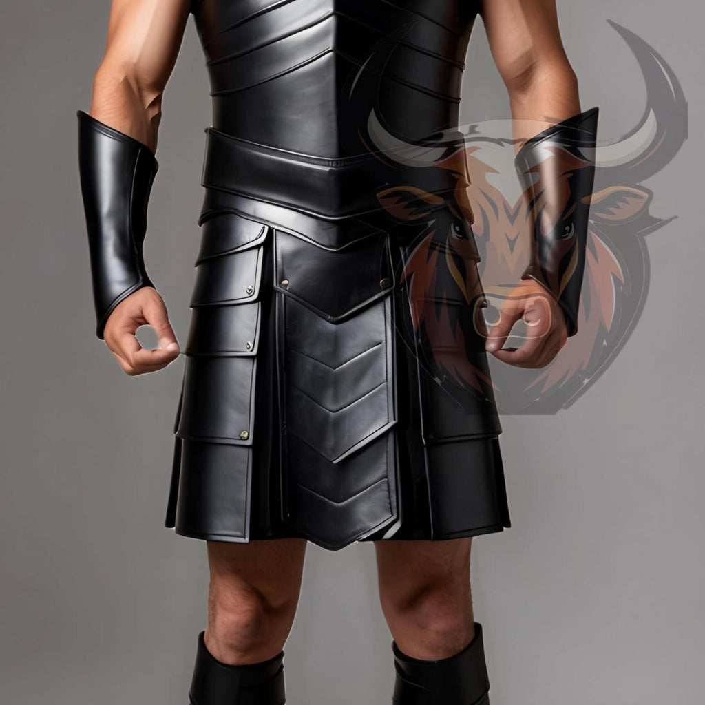 Handmade Black Leather Gladiator Armor | Roman Spartan Medieval Cosplay Warrior Costume LARP Outfit