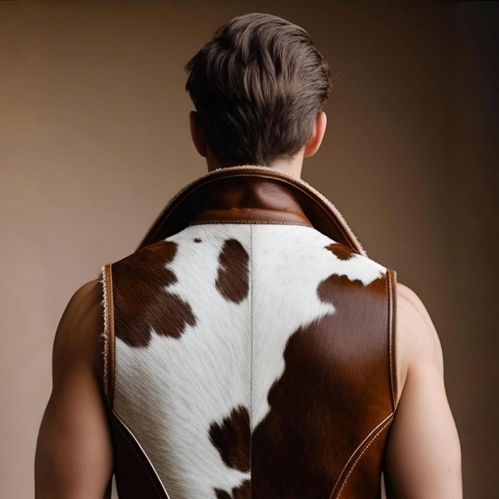 Handmade Men’s Cowhide Leather Vest | Western Cowboy Biker Waistcoat | Rustic Real Leather Outfit