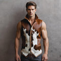 Handmade Men’s Cowhide Leather Vest Western Cowboy Biker Waistcoat Real Rustic Rancher Rodeo Outfit