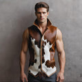 Handmade Men’s Cowhide Leather Vest | Western Cowboy Biker Waistcoat | Rustic Real Leather Outfit
