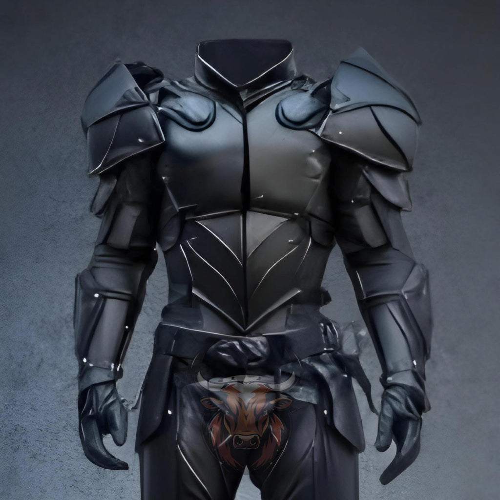 Black Leather Fantasy Warrior Armour | Medieval Cloak Cosplay Suit | Viking Renaissance Fair LARP Costume
