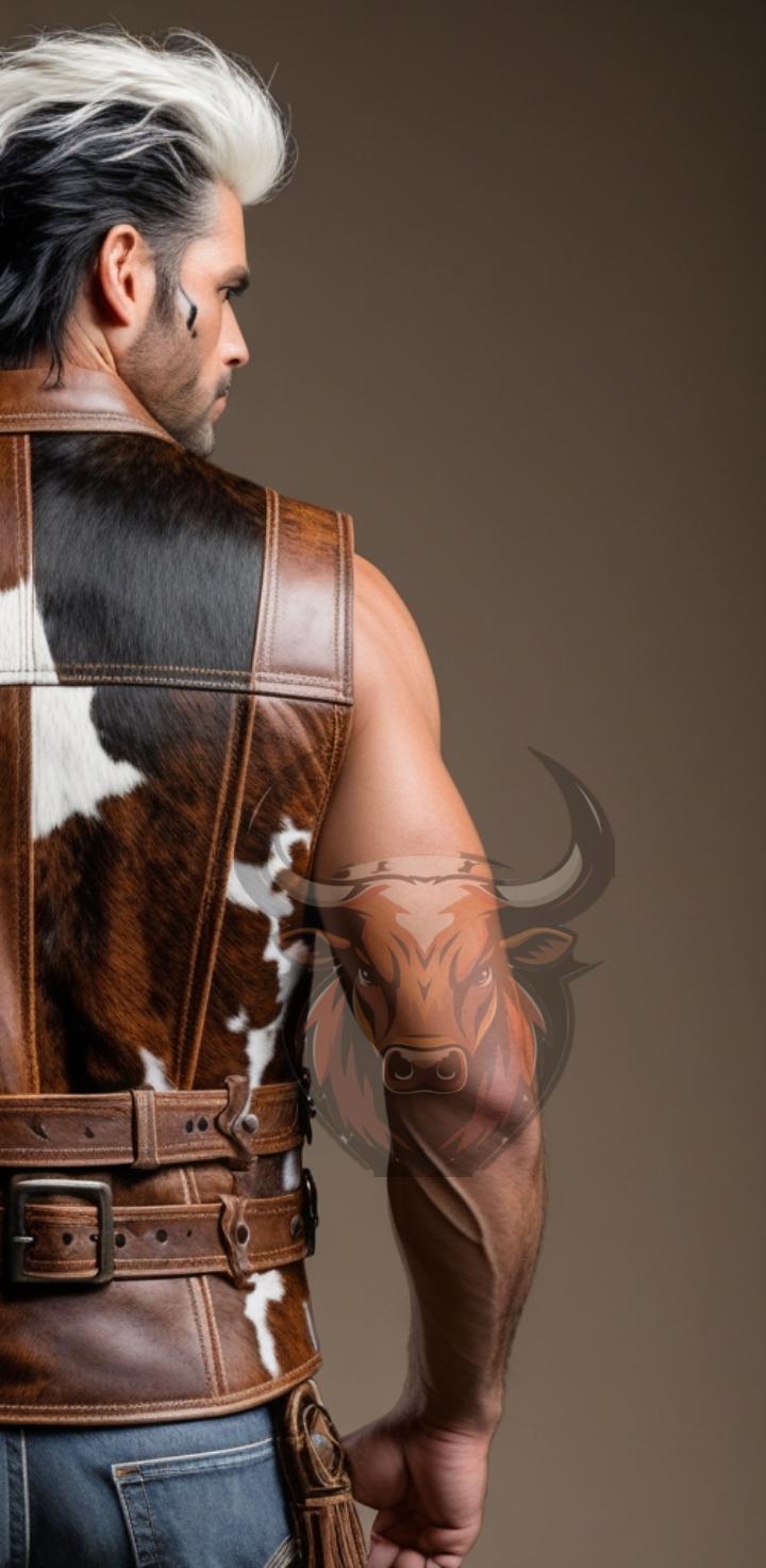 Men’s Genuine Cowhide Leather Vest | Handmade Western Cowboy Waistcoat | Rustic Rodeo Biker Gift
