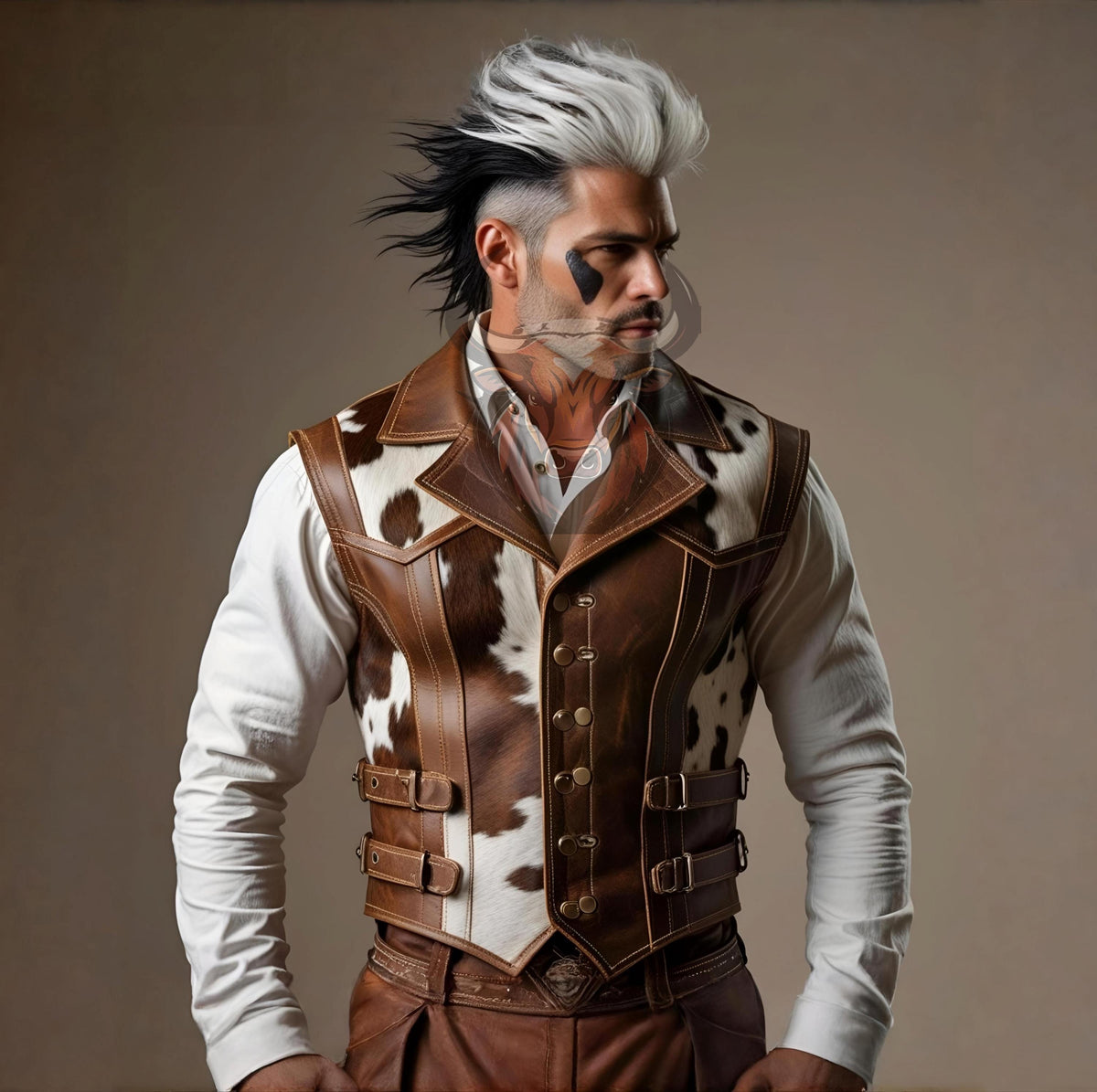 Men’s Genuine Cowhide Leather Vest | Handmade Western Cowboy Waistcoat | Rustic Rodeo Biker Gift