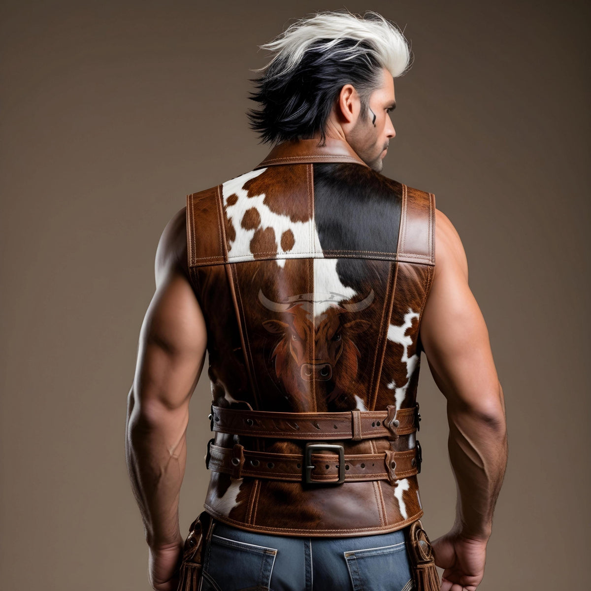 Men’s Genuine Cowhide Leather Vest | Handmade Western Cowboy Waistcoat | Rustic Rodeo Biker Gift