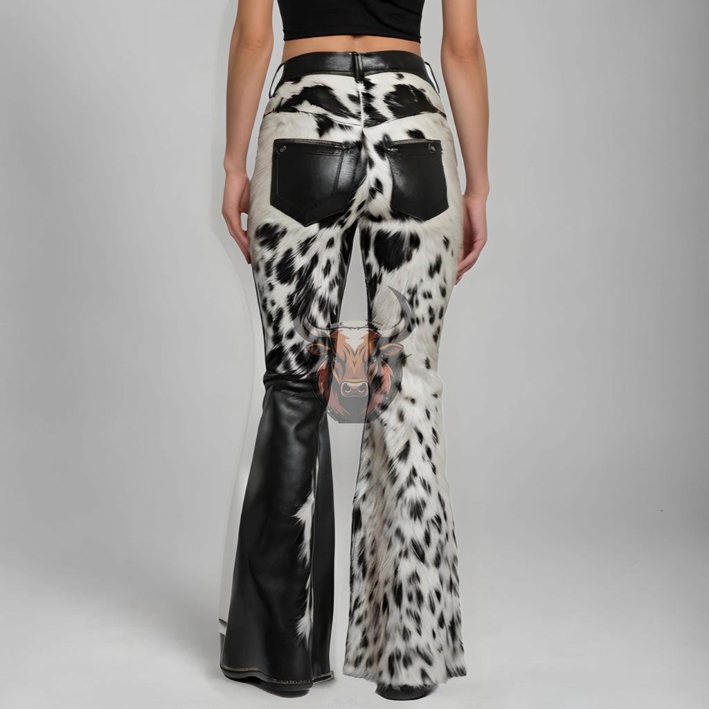 Women’s Vintage Cowhide Leather Bell Bottom Flare Pants | Boho Western Rodeo Style Trousers
