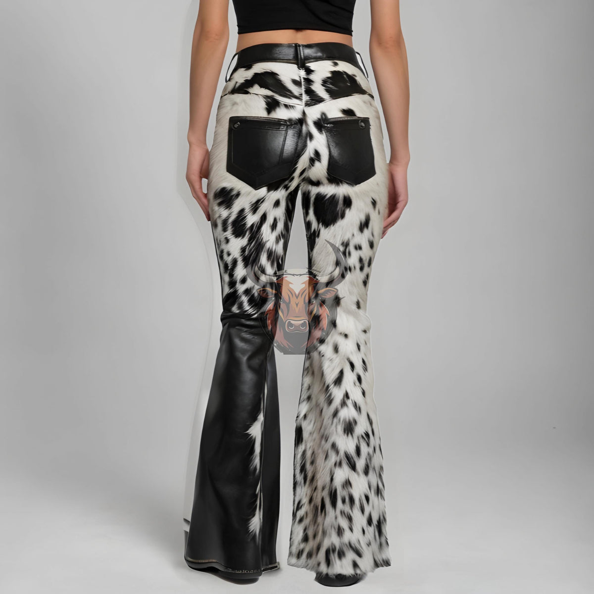 Women’s Vintage Cowhide Leather Bell Bottom Flare Pants | Boho Western Rodeo Style Trousers