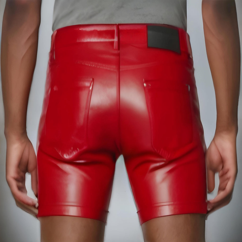 Men’s Red Leather Shorts | Handmade Genuine Sheep Leather Clubwear | Rave Festival Fetish Outfit