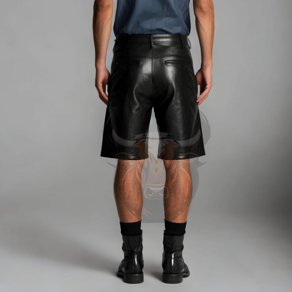Men’s Black Leather Shorts Handmade Genuine Sheep Leather | Gothic Punk Biker Festival Fashion