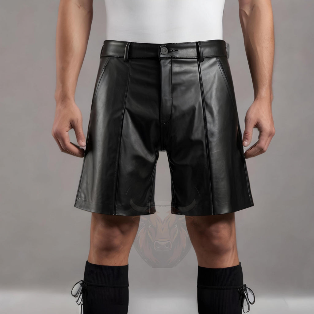 Men’s Black Leather Shorts Handmade Genuine Sheep Leather | Gothic Punk Biker Festival Fashion